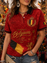 Frauen National feiertag Blumen druck Kurzarm Polo-Shirt
