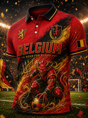 Herren-Poloshirt mit kurzen Ärmeln und Fußball-Print