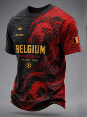 Herren-T-Shirt mit kurzen Ärmeln und Löwen- sowie Fußball-Print