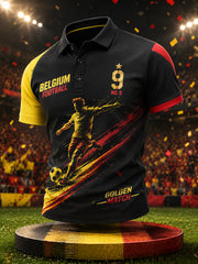 Herren-Poloshirt mit kurzen Ärmeln und dynamischem Fußball-Print