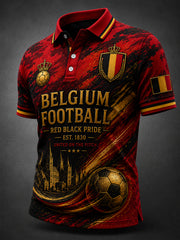 Herren-Poloshirt mit kurzen Ärmeln und Fußball-Print