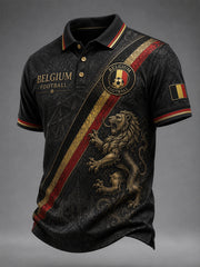 Retro-Belgisches Fußball-Fan‑Art‑Print Lässiges Poloshirt