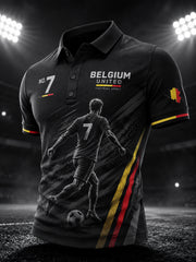 Herren-Poloshirt mit kurzen Ärmeln und dynamischem Fußball-Print