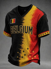Männer Belgien Fußball Waffel Kurzarm T-Shirt mit V-Ausschnitt
