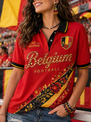 Kurzärmliges Damen-Polos hirt mit Fußball-Themen-Blumen druck