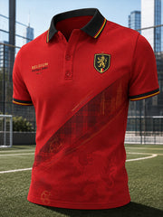 Herren-Poloshirt mit kurzen Ärmeln und Fußball-Löwen-Print