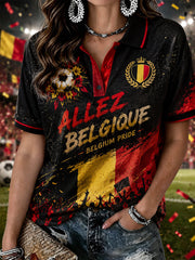 Damen-Poloshirt mit kurzen Ärmeln und fußballinspiriertem Blumenmuster