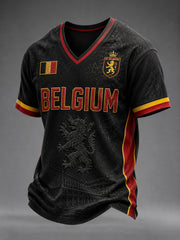Männer Belgien Fußball T-Shirt mit V-Ausschnitt
