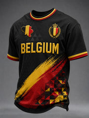Herren-Fußball-T-Shirt aus Belgien mit kurzen Ärmeln und Rundhalsausschnitt