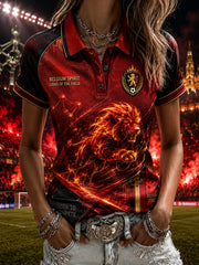 Damen-Poloshirt mit kurzen Ärmeln und Fußball-Löwen-Print