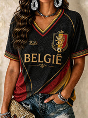 Belgisches Frauen-Fußball-T-Shirt mit V-Ausschnitt