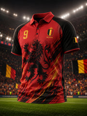 Kurzarm-Raglan-Polo-Shirt für Männer mit Flamme und Fußball-Themen-Print