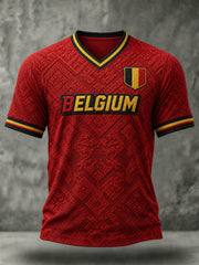 Männer Belgien Fußball Kurzarm T-Shirt mit V-Ausschnitt