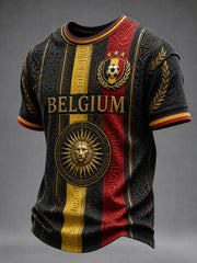 Retro-Belgische Fußball-Fan‑Art‑Print-Lässiges T‑Shirt