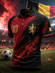 Herren-Poloshirt mit Raglanärmeln, Flammen- und Fußballmotiv-Print