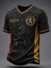 Retro-Belgische Fußball-Fan‑Art‑Print-Lässiges T‑Shirt