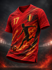 Herren-Kurzarm-T-Shirt mit V-Ausschnitt, Fußball-Themen bedruckt