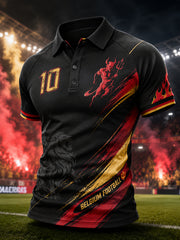 Herren-Poloshirt mit Raglanärmeln, Flammen- und Fußballmotiv-Print