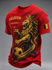 Kurzärmliges Herren-T-Shirt mit Löwen-und Fußball druck