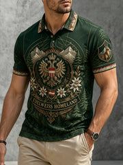 Herren-Poloshirt mit Kunstprint im österreichischen Kulturstil