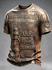 Herren-Retro-T-Shirt in deutscher Hamburger Optik mit Metallstruktur, lässig geschnitten