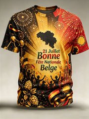 Herren-T-Shirt im Vintage-Stil mit belgischem Nationaltag-Print, modisch, locker geschnitten, kurze Ärmel