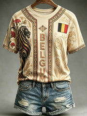 Frauen Belgien National Day gedruckt Vintage Mode Lose Kurzarm T-Shirt