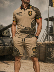 Herren-Poloshirt-Set mit kurzen Ärmeln und vintage Militärprint