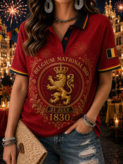 Damen-Poloshirt mit kurzen Ärmeln und Aufdruck zur Feier des Nationalfeiertags
