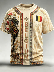 Herren-T-Shirt im Vintage-Stil mit belgischem Nationaltag-Print, modisch, locker geschnitten, kurze Ärmel