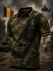 Herren-Poloshirt mit kurzen Ärmeln und Vintage-Print im Militärstil