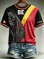 Weibliches, belgisches Nationaltag-Print, modisches Vintage-Loseshirt mit kurzen Ärmeln