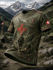 Herren-Vintage-T-Shirt mit Schweizer Militär-Muster