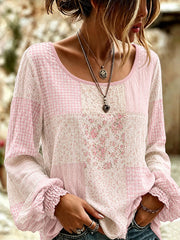 Damen-Lässiges T-Shirt mit pinkem Blumenmuster