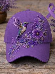 Unisex Lila Blumen-und Kolibri druck Alzheimer-Bewusstseins unterstützung hut