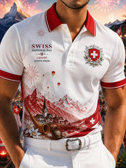 Grafisches Kurzarm-Poloshirt zur Feier des Nationalfeiertags der Männer