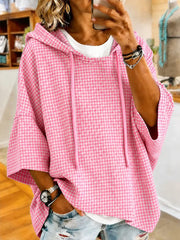 Rosa kariertes Damenkapuzenpullover mit Print