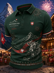 Herren-Poloshirt mit kurzen Ärmeln und Aufdruck zur Feier des Nationalfeiertags