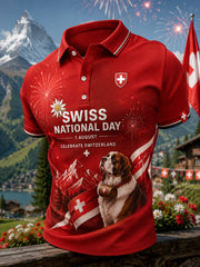 Herren-Poloshirt mit kurzen Ärmeln und Aufdruck zur Feier des Nationalfeiertags