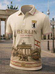 Herren-Poloshirt mit kurzen Ärmeln und urbanem, erinnerungsträchtigem Grafikdruck