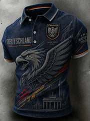 Herren-Poloshirt im Vintage-Stil mit Adler-Print und kurzen Ärmeln