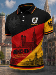 Herren-Poloshirt mit kurzen Ärmeln und urbanem, erinnerungsträchtigem Grafikdruck