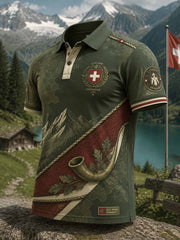 Herren-Poloshirt im Schweizer Militärstil mit Aufdruck