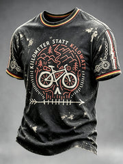 Herren-T-Shirt in Schwarz mit deutschem Vintage-Print, lässig fürs Radfahren