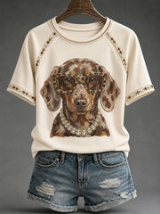 Damen Dackel Print Casual T-Shirt