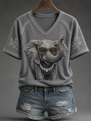 Frauen Glam Elephant Print Casual T-Shirt