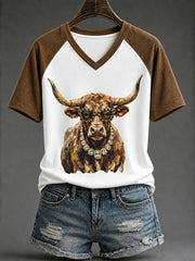 Frauen Western Glam Longhorn Print Casual T-Shirt
