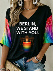 Frauen Berlin Wir stehen mit Ihnen Mittellänge Ärmel V-Ausschnitt T-Shirt