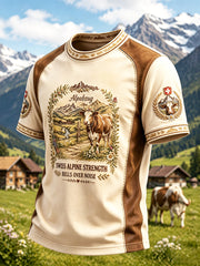 Herren Schweizer Alpen Rinder Herding Patchwork Print Casual T-Shirt