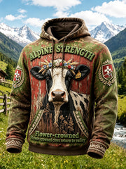 Herren Retro Schweizer Alpen Cowherd Print Casual Kapuzen Sweatshirt